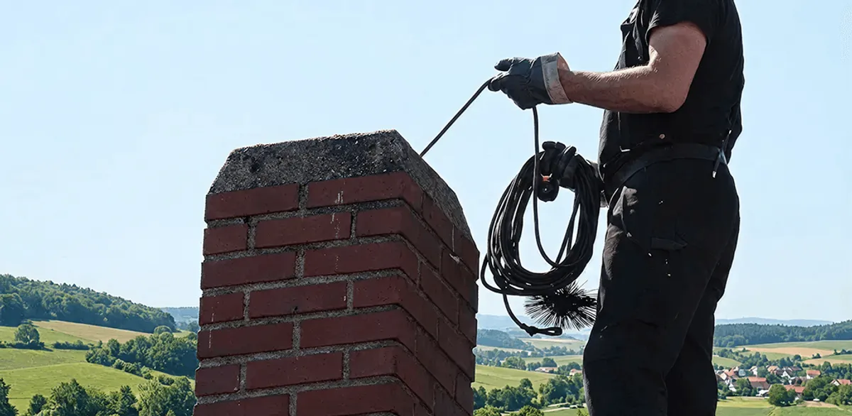 Chimney sweep inspecting and cleaning a rooftop chimney in Clearwater, FL