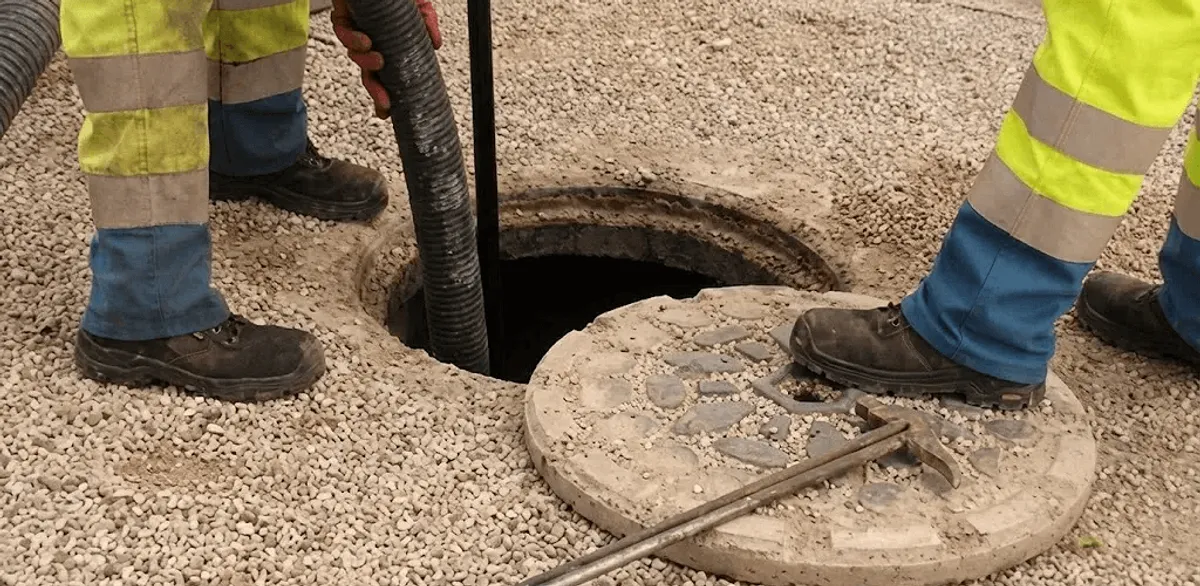 Drain cleaning crew clearing a sewer access point with professional equipment in Clearwater, FL